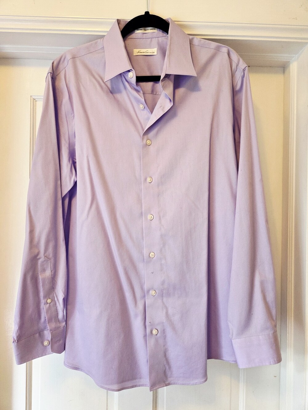 Kenneth Cole non-iron, slim fit lavender button up shirt 16 1/2 neck
